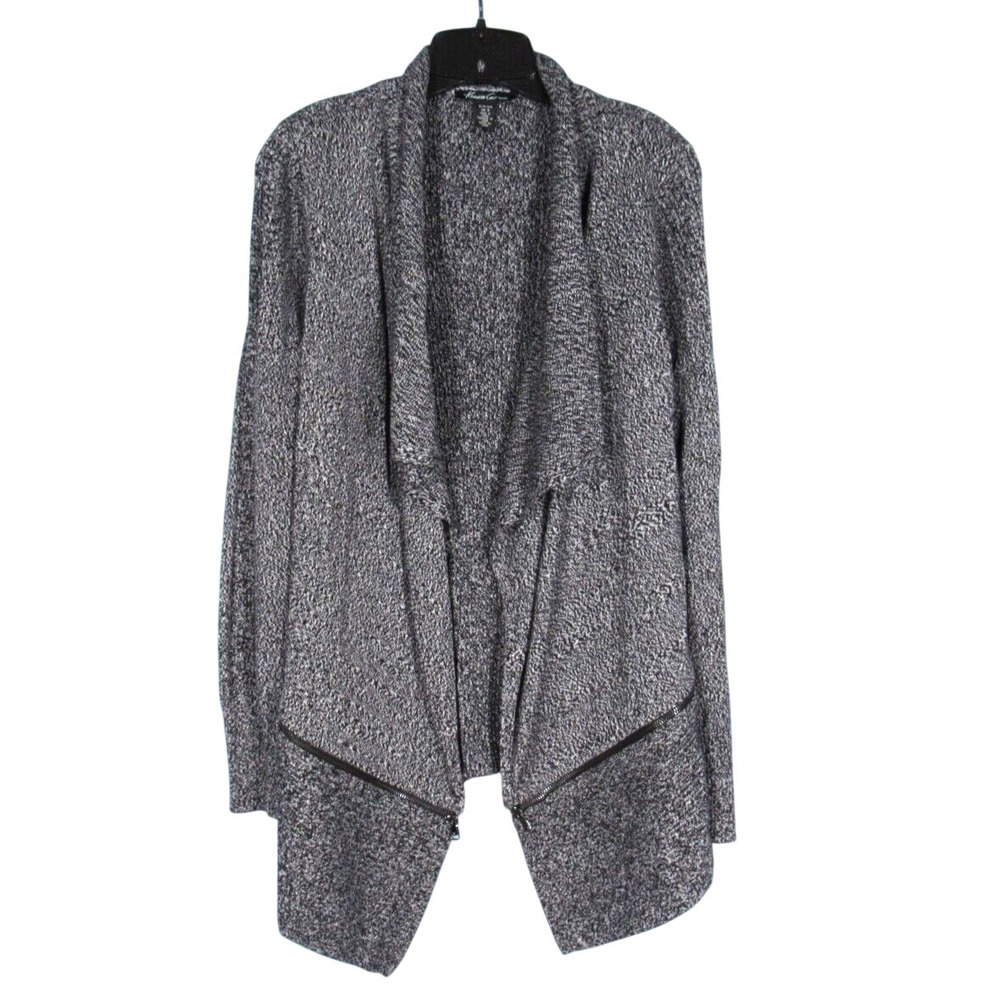 KENNETH COLE Charcoal Marled Knit OPEN DRAPED SWEATER CARDIGAN Cotton/Modal S